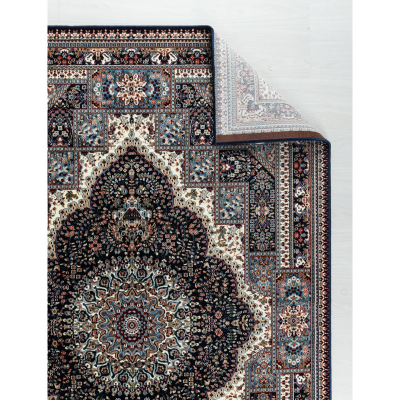Prime Traditional Navy Blue Machine Made Area Rug, Rectangle 5'2" x 7'5"