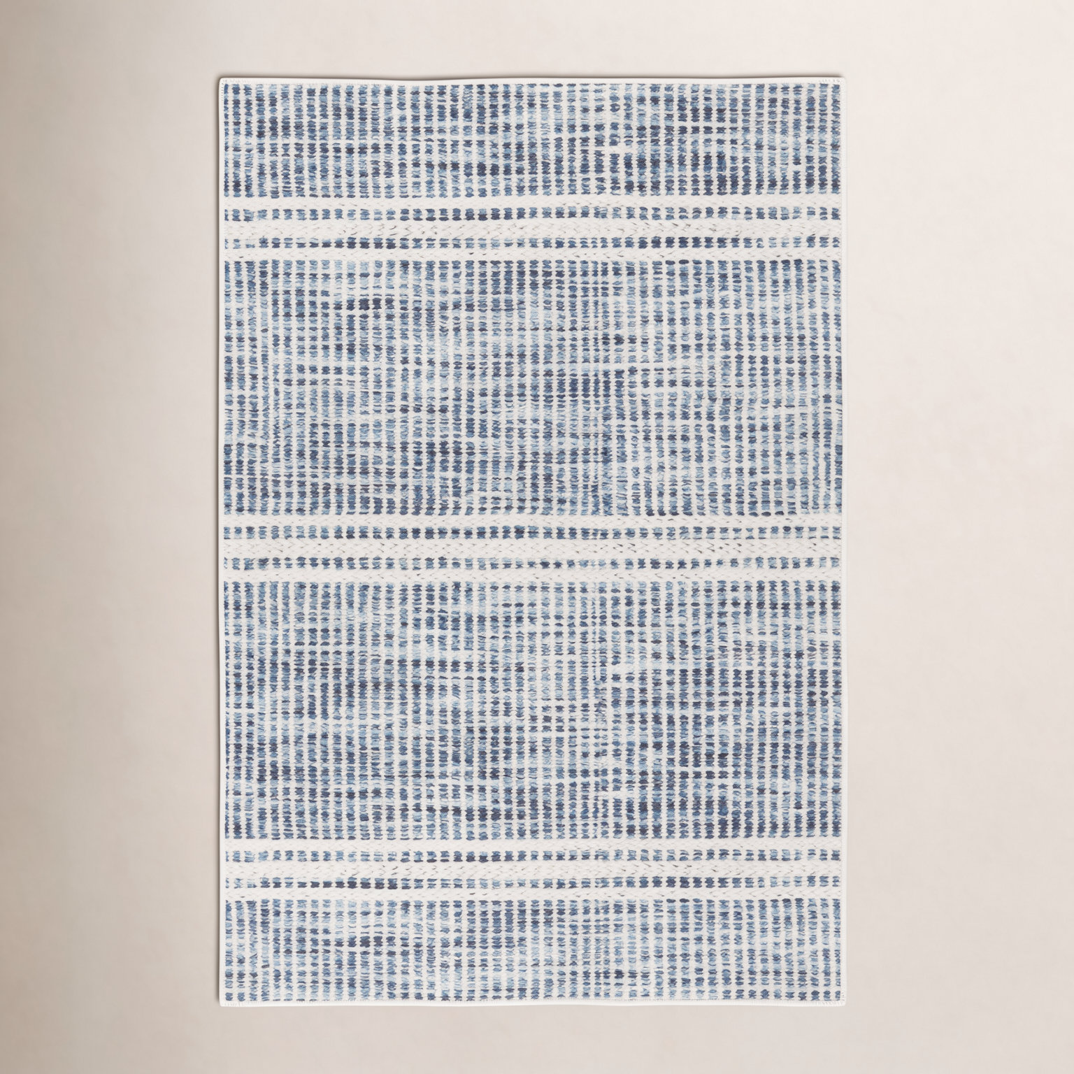 Malta Blue Machine Washable Striped Rug, Rectangle 7'6" x 9'6"