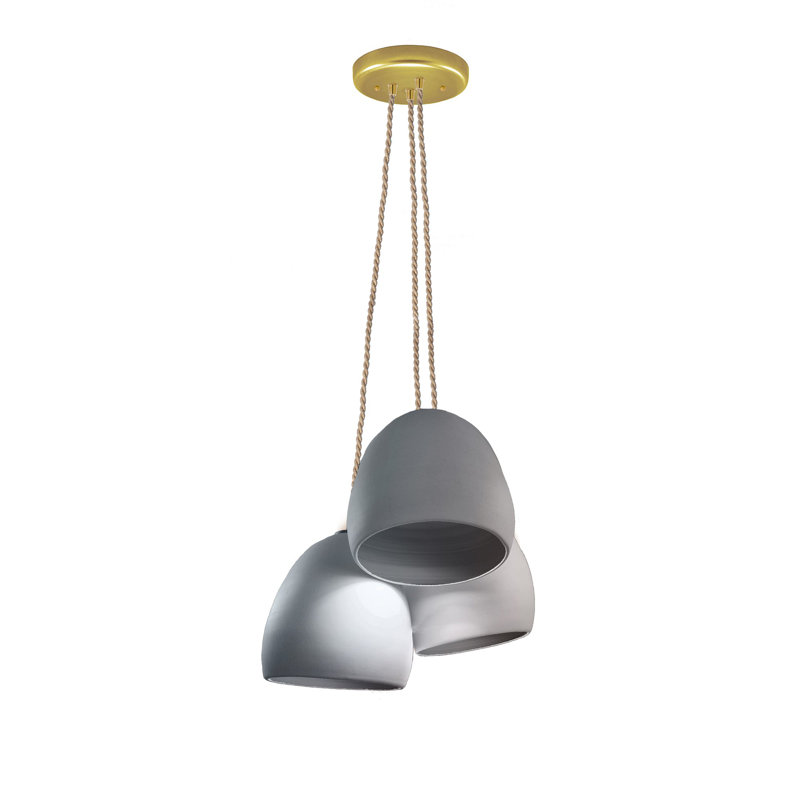 Luminaire suspendu en porcelaine grise matte 3 "Clay 3", Corde de navire, Incandescent, H 116 po