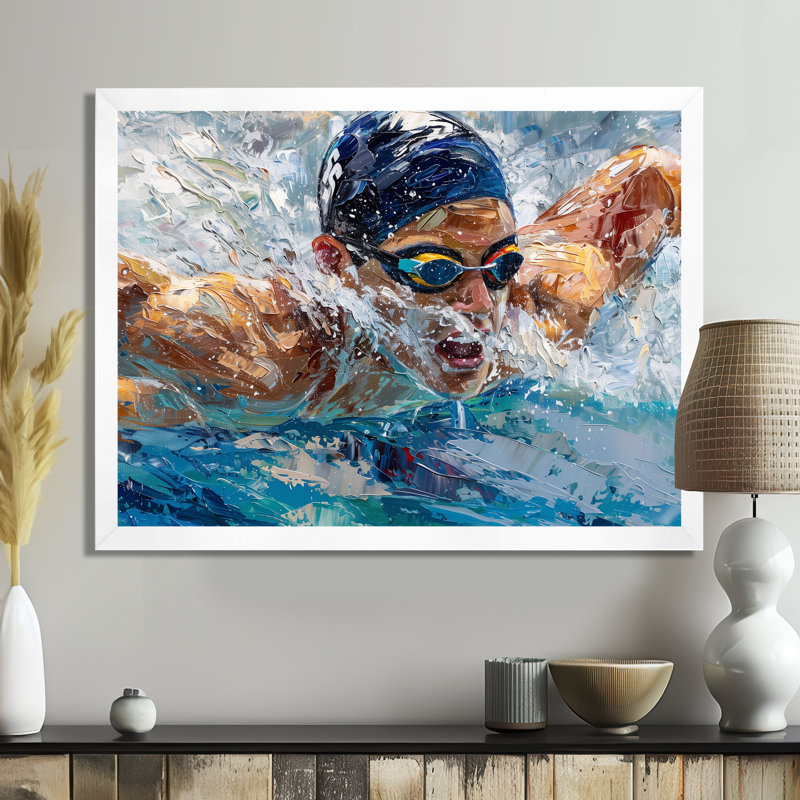 Concours de natation aux Jeux olympiques I - Art mural de natation, Toile encadrée blanche avec une seule photo