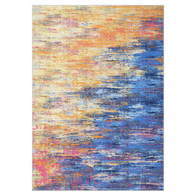 Modern Abstract 10x13 Large Area Rug Non-Slip Washable Carpet for Living Bedroom Low Pile Ultra Soft Stain Resistant Large Rugs Contemporary Floor Carpet for Nursery Playroom, Multi Color