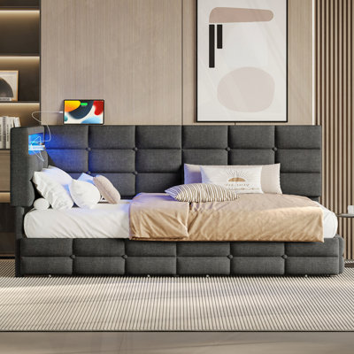 Upholstered Twin Size Daybed with Drawers and Charging Station