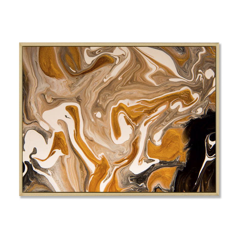 Vague brune avec taches noires et blanches - reproduction sur toile, H 24 po x l 32 po, Toile avec cadre en érable