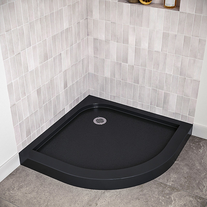 36 in. x 36 in. Corner Acrylic Shower Base in Glossy Black With Corner Drain, Drain Included, Glossy Black