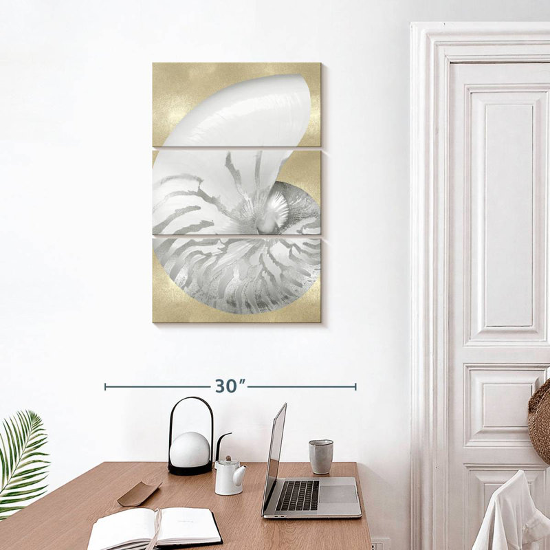 Aletra Silver Pearl Shell On Gold I, 32" H x 20" W