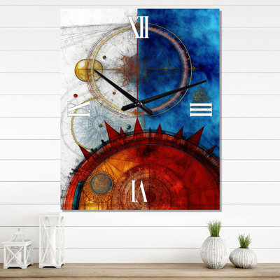 Horloge murale rétro vintage rouge et bleu - Minimalisme