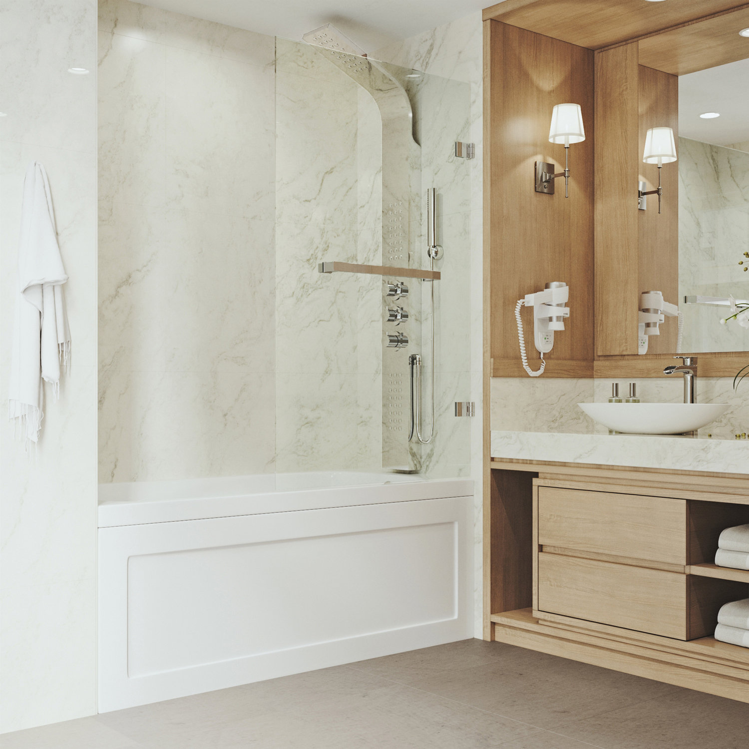 Rialto Frameless Hinged Tub Door, Stainless Steel Clear