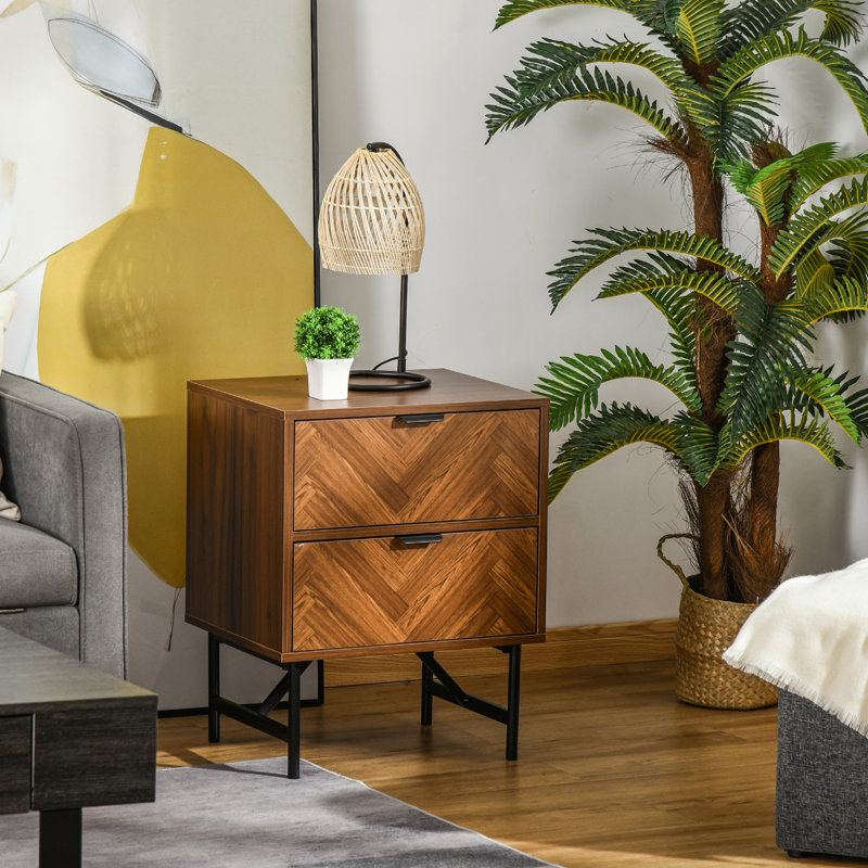 Commode à tiroirs Foundry Select, organisateur de rangement avec 2 tiroirs, poignée cachée pour la chambre à coucher, salon, motif à chevrons, brun noyer