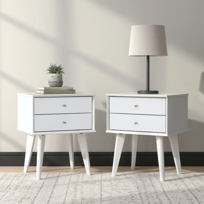 Table de chevet Branquinha 22 po H de style milieu du siècle, 2 tiroirs (ensemble de 2)