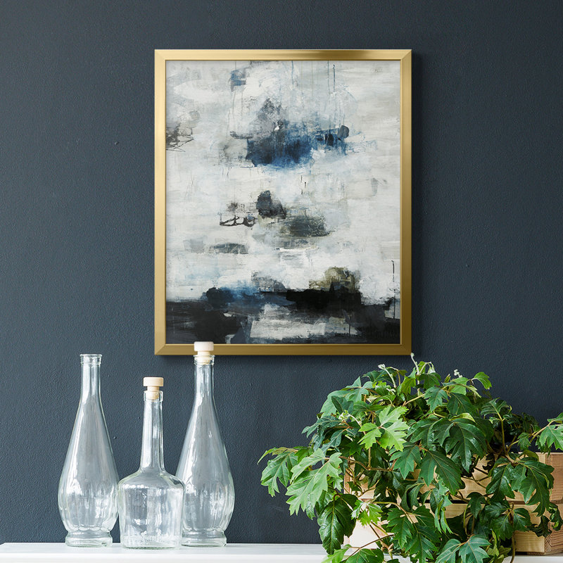 Toile encadrée noire et bleue de qualité supérieure - prête à être accrochée, Or, H 20 po x l 16 po