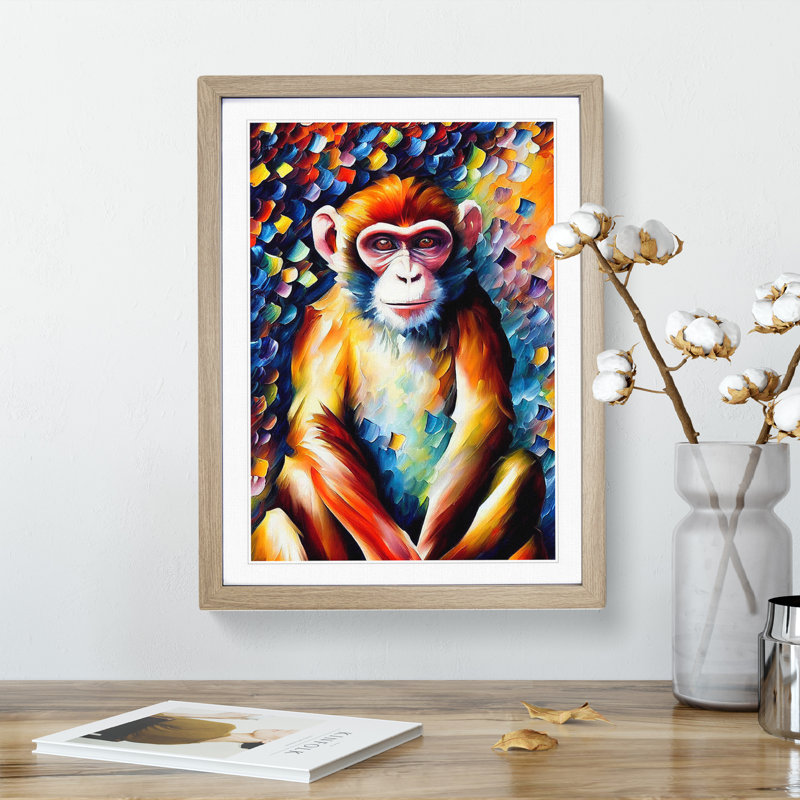 Monkey Portrait No.2 - Framed Print, 64cm H x 46cm W, Beige