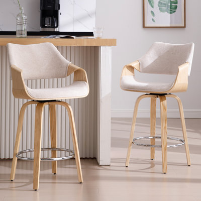 Tabourets de comptoir modernes rembourrés, tabourets de bar pivotants de 26 pouces avec dossier creux et pieds en bois pour îlot de cuisine, tabourets de bar de cuisine