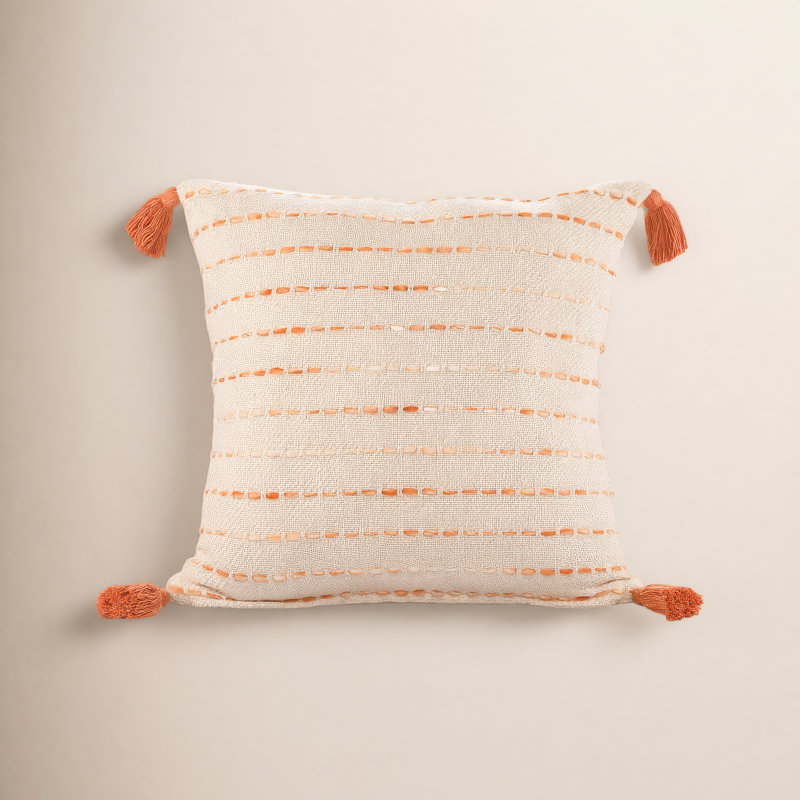 Housse et insert de coussin carré en mélange de coton Hainsly, Corail / Naturel, Housse de coussin seulement - sans coussin