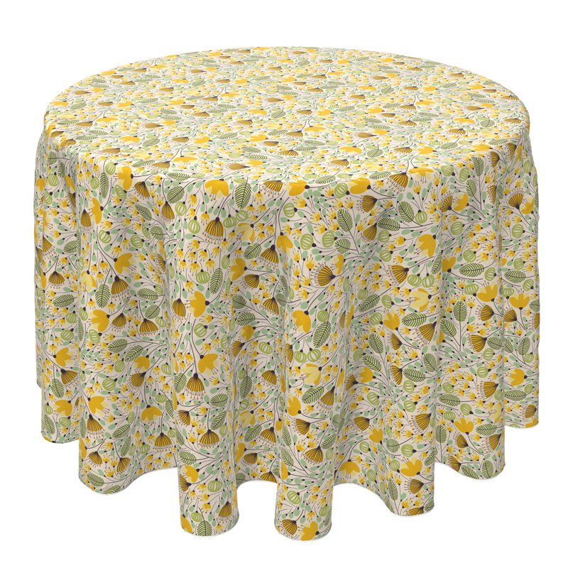 Round Floral Cotton Twill Tablecloth