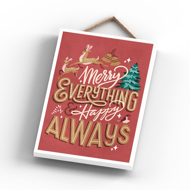 Xmas Merry Everything Happy Always Wooden Plaque, Red, 18.5cm H x 12cm W x 0.9cm D