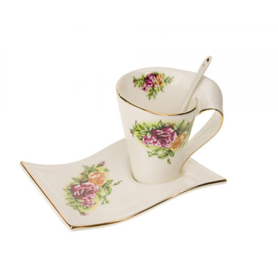 Country Rose Wave -Spoon, Cup & Saucer