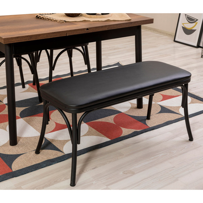 Elegant Extendable Dining Table & Chairs Set (4 Pieces), Black | 100% Melamine Coated Particle Board, Table Dimensions: 47.2 x 29.5 x 29.5 in (Open: 61.0 in) | 100% Leatherette Chairs & Bench, Durable Beech Wood Legs, Perfect for Family Dinners