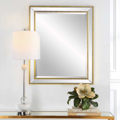  Miroir d'appoint mural rectangulaire avec cadre texturé organique doré pour chambre d'entrée - H 33 po