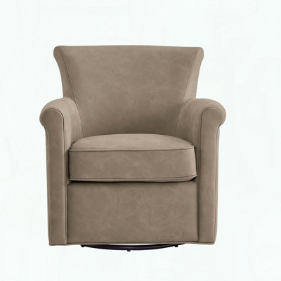 Faux Leather Swivel Accent Chair, Coil Spring Seating & Removable Cushion