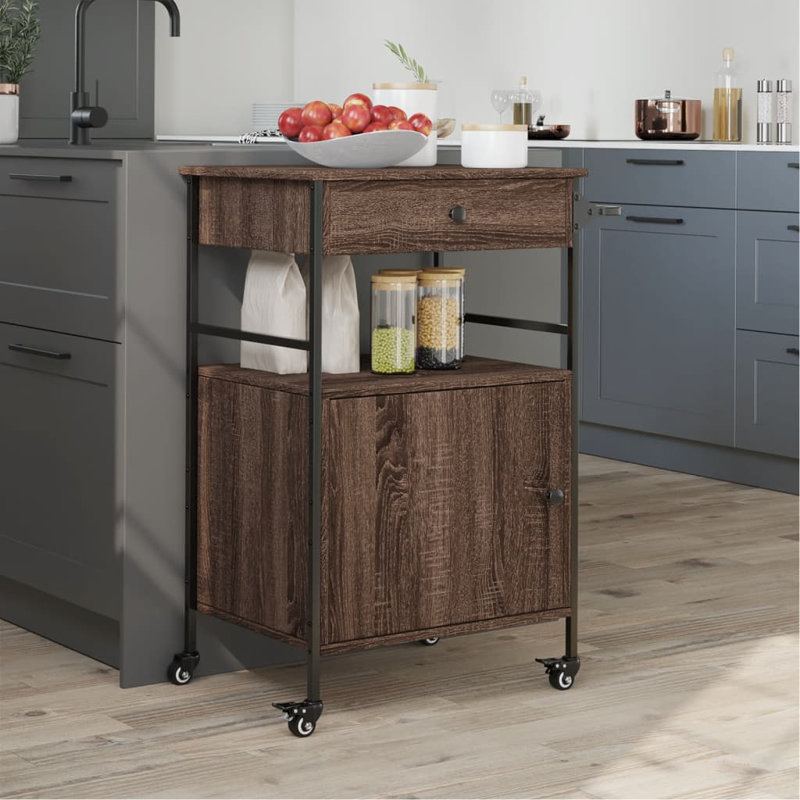 Nevis Metal Bar Cart, Brown Oak