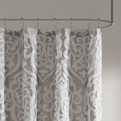 Luxury Textured Jacquard Shower Curtain with Rich Damask Design, Easy Care and Durable Polyester