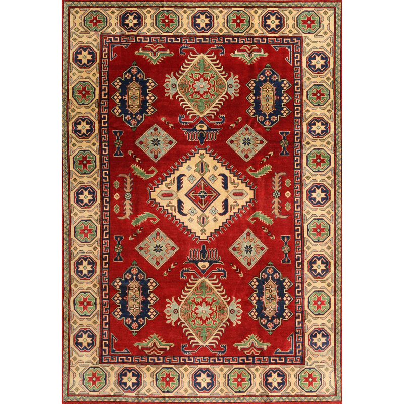 Tapis rouge/beige/vert traditionnel Chere, Rectangle 5 pi x 7 pi