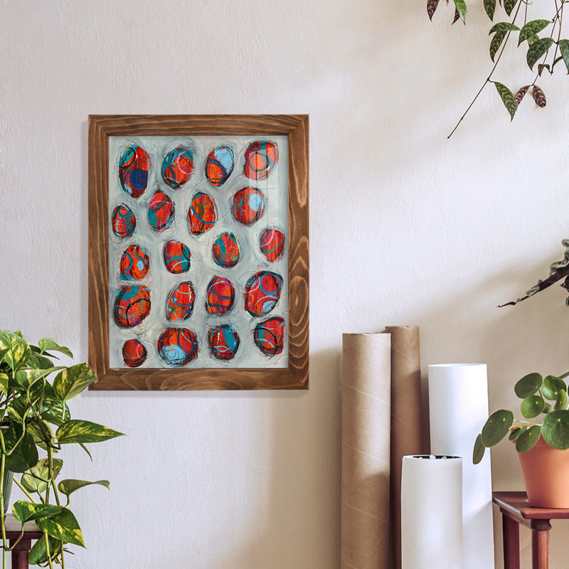 Gelson Abstract Circles I, encadré sur papier, H 11 po x l 9 po x P 1 po, Noyer