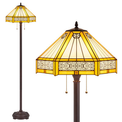 Lampe rétro sur pied 64,9 po avec abat-jour en vitrail de 16 po, 2 ampoules E26 incluses, interrupteur à chaîne, lampe pour salon, chambre à coucher, grands espaces