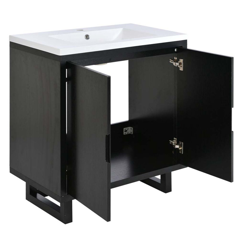 Ensemble de meuble-lavabo avec lavabo, armoire combinée et armoire de rangement Nikodem, Noir