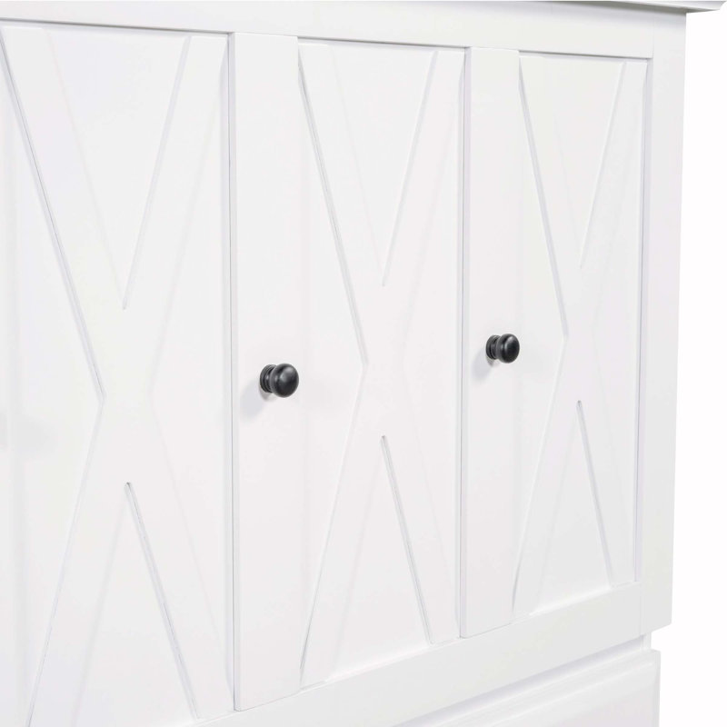 Armoire-lit avec commode en pin massif avec station de charge, Blanc, Grand