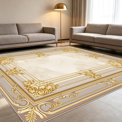 Tapis de luxe ornés de style 1pc pour le salon, doux et confortables, convenant à toutes les saisons, faciles à entretenir, tapis de sol intérieur lavable à la machine, sous la table de ferme convenant à la chambre à coucher, à la salle à manger, au couloir, au bureau, au patio, à la maison