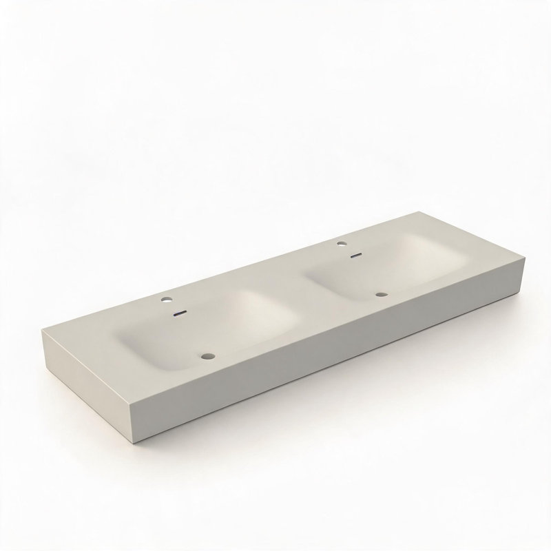 Lavabo de salle de bain en résine de pierre à surface solide blanc mat de 150 cm (59 po) avec design ergonomique