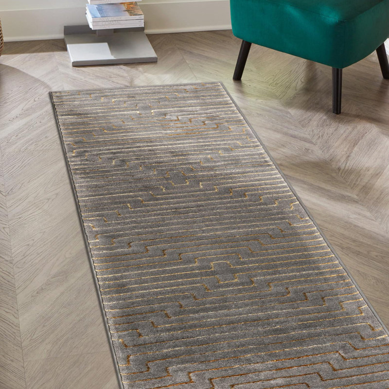Latitude Run® Mirage Nikica Rug Gray and Gold, Runner 2' x 5'1"
