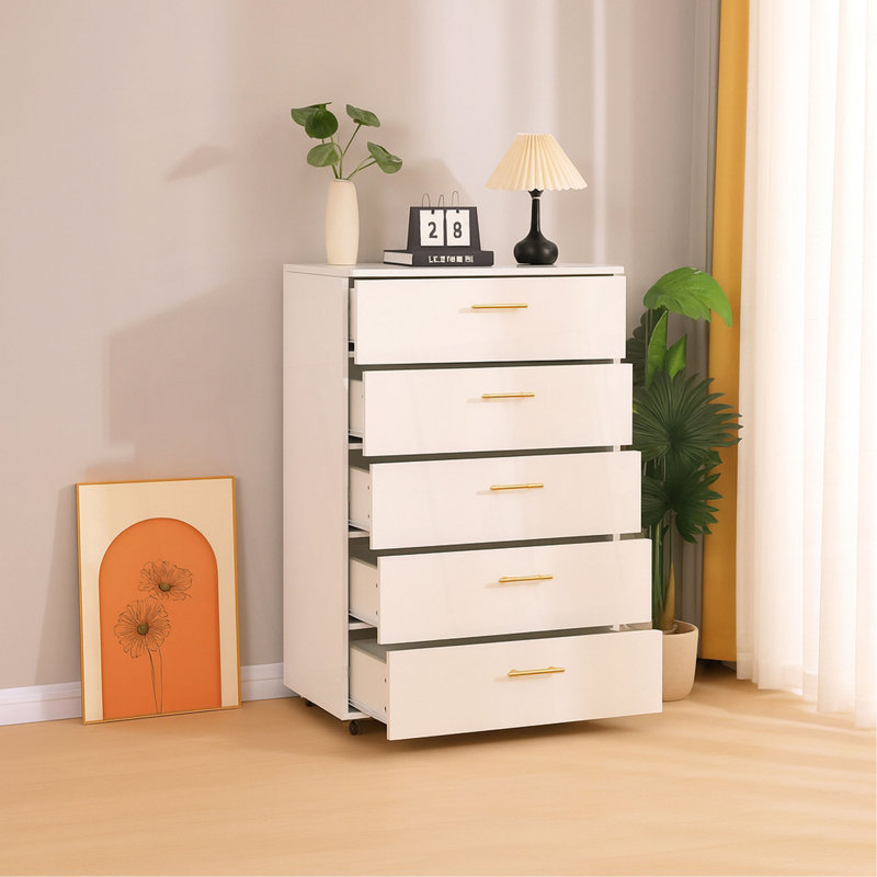 Commode 5 tiroirs avec poignées - Armoire de rangement moderne