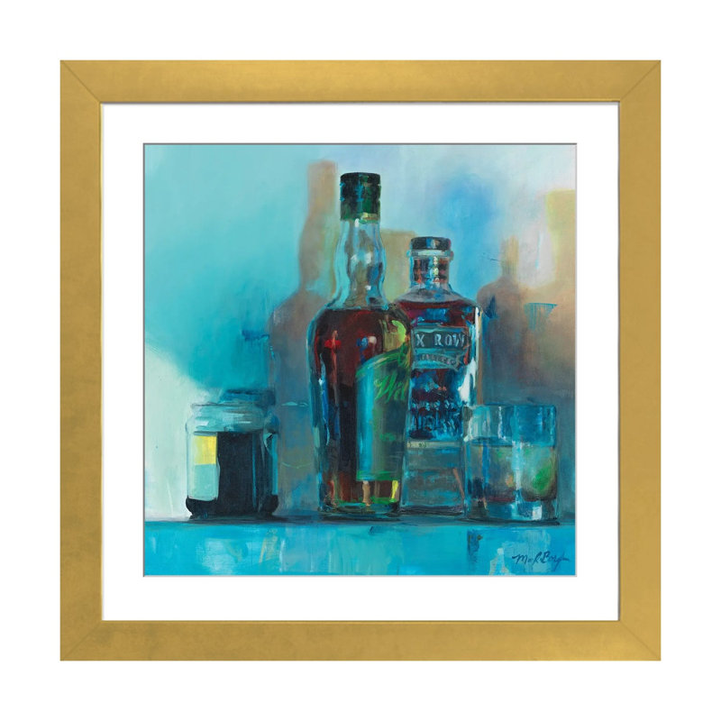 Bourbon bleu - reproduction d'art murale - papier d'art encadré, 16 po x 16 po, Papier encadré, Doré