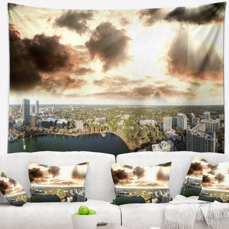 Tapisserie aérien seascape coucher de soleil, H 78 po x l 92 po