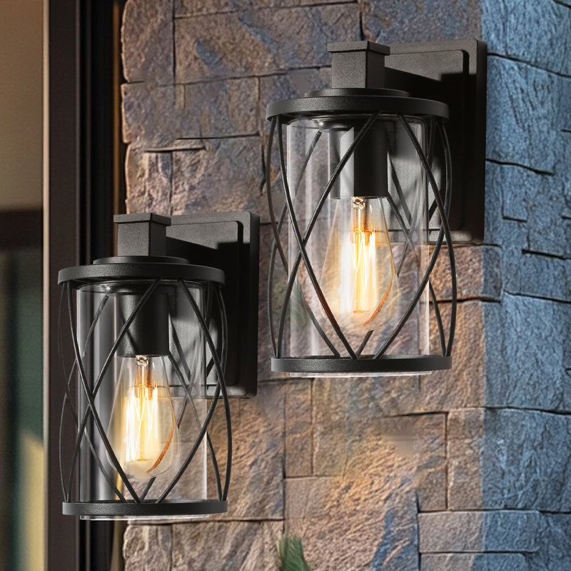 Applique murale cylindrique d'extérieur moderne 1 lumière noir Modern (ensemble de 2)