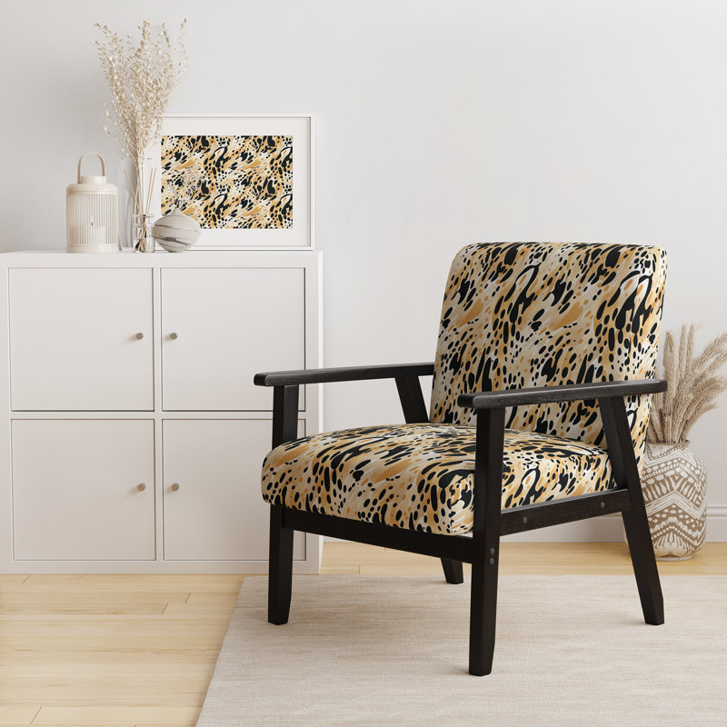 Chaise d'appoint rembourrée Feline Grace Cheetah, Accoudoirs carrés noirs