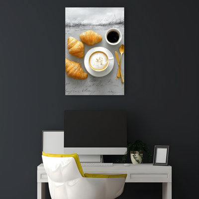 Breakfast Coffee Croissants Rustic Contemporary Wall Art Print 1 Piece Wrapped Canvas Wall Art