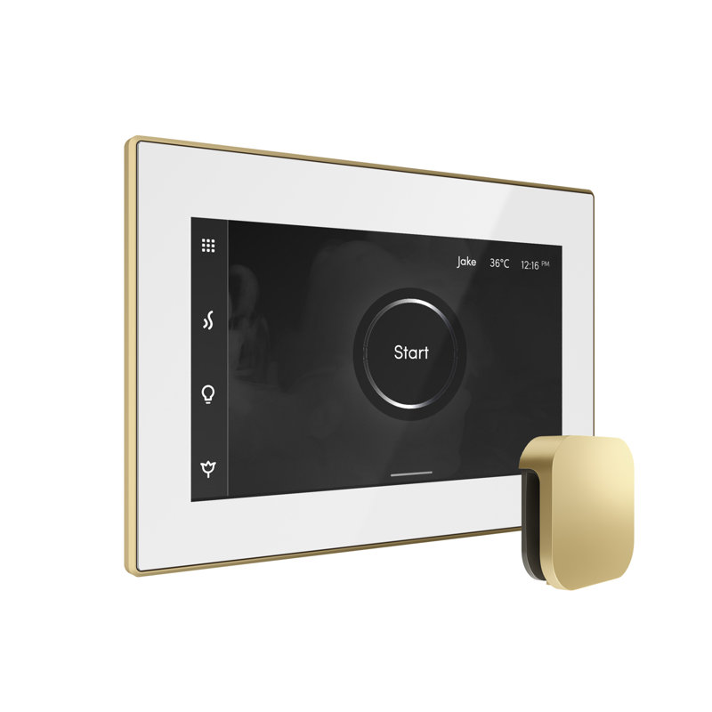 Ensemble de commande de douche à vapeur Xdream Max avec commande iSteamX et tête de vapeur linéaire en blanc , Laiton satiné