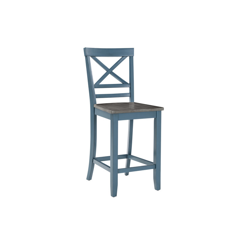 Dumas Acacia Solid Wood Counter Stool with Solid Wood Frame, Blue
