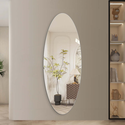 Full Length Wall Mirror, Oval Design, 5mm Copper-Free Silver Glass, Moisture-Resistant & Anti-Oxidation, HD Reflection, Wall-Mounted for Entryway, Bed