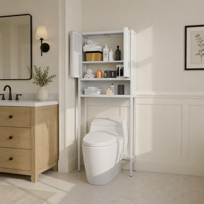 Spacious Bamboo Toilet Storage Shelf for Private Bathrooms and Laundry Rooms, Space-Saving and Elegant Design