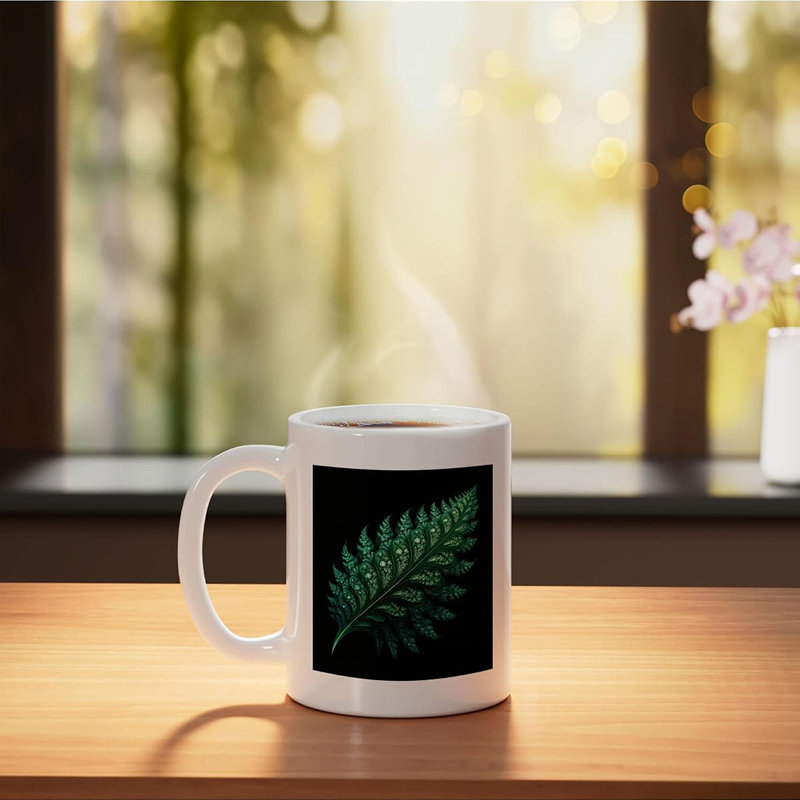 Green Fern Leaf Fractal Nature Botanical Botanical Art Ceramic Mug, 11oz