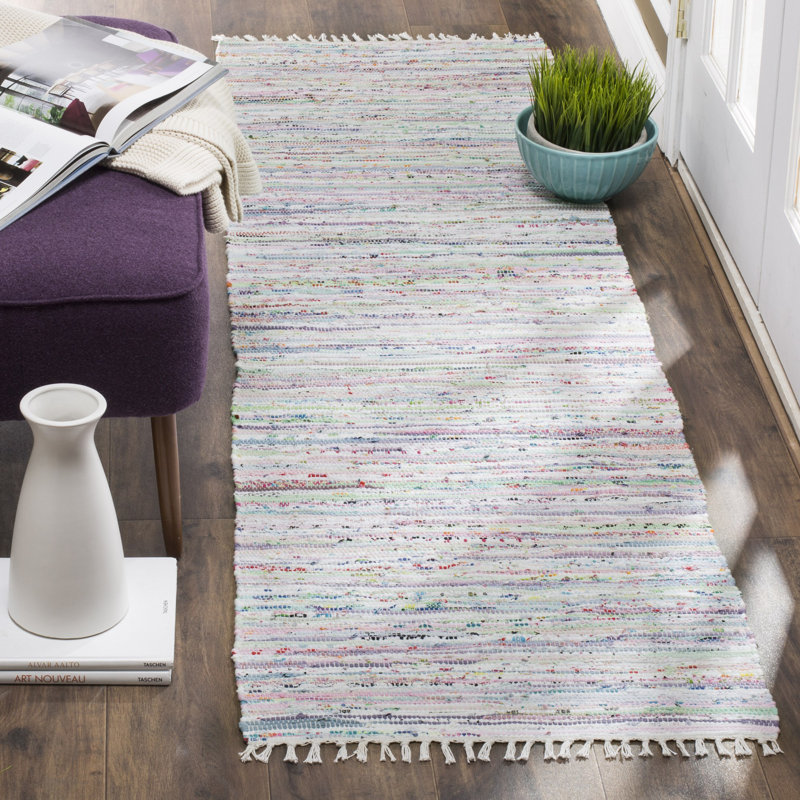 Tapis vert clair / multicolore tissé à plat à la main Fales, Tapis de couloir 2 pi 3 po x 8 pi