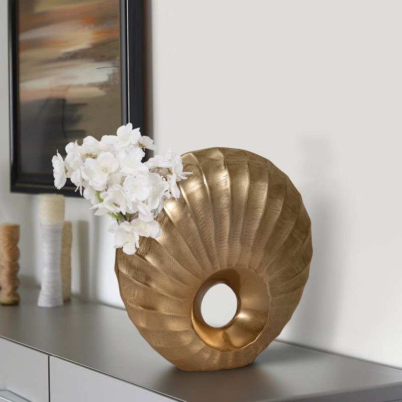 Flinn Metal Gold Novelty Haven Vase, 12" H x 12" W x 3" D