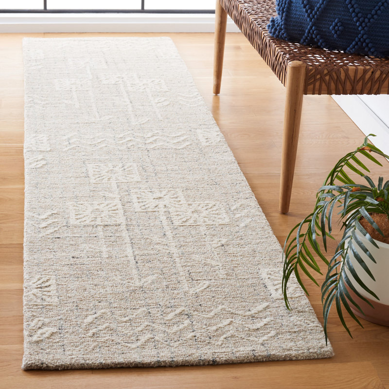 Tapis floral en laine / coton touffeté à la main Gudalupe, Tapis de couloir 2 pi 3 po x 9 pi