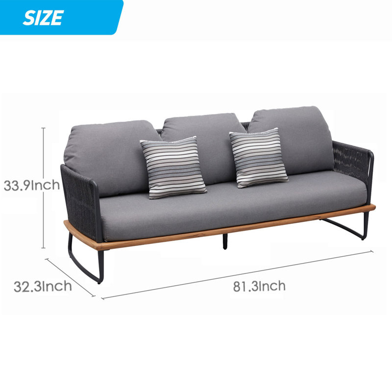 Canapé d'extérieur 3 places avec coussin gris Rodeo
