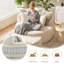 Canapé surdimensionné rond en chenille avec 5 coussins avec repose-pieds-1164159817