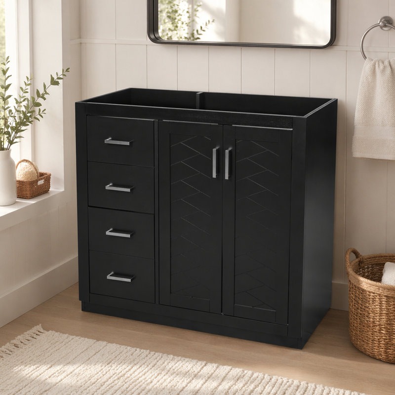 Meuble-lavabo 36 po, armoire de rangement en bois massif, Black, Black, Does Not Apply